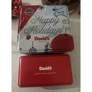 David's Cookies EMPTY Collectible Large And Small Red Metal Tin Square Set